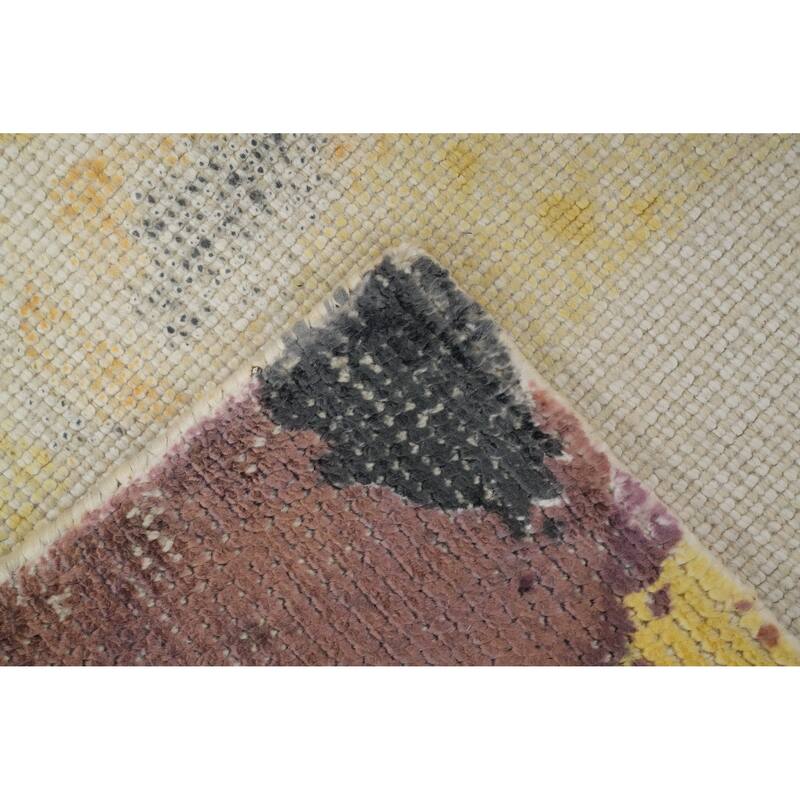Hand Knotted Oriental Viscose Silk Carpet Modern Animal Pictorial Purples Abstract Area Rug - 7' 9'' X 5' 8''