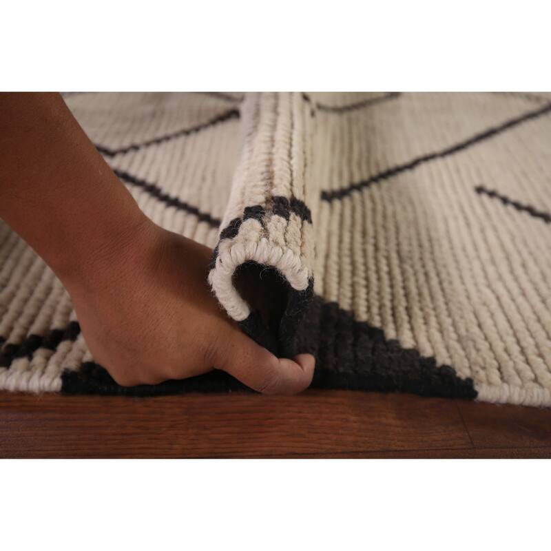 Trellis Ivory Moroccan Area Rug Handmade Geometric Wool Carpet - 5'11"x 9'8"
