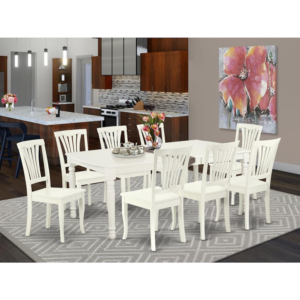 Rectangular Dining Set - 9 Piece Table & Chair Set - Linen White Finish - 60" to 78" Extendable Table