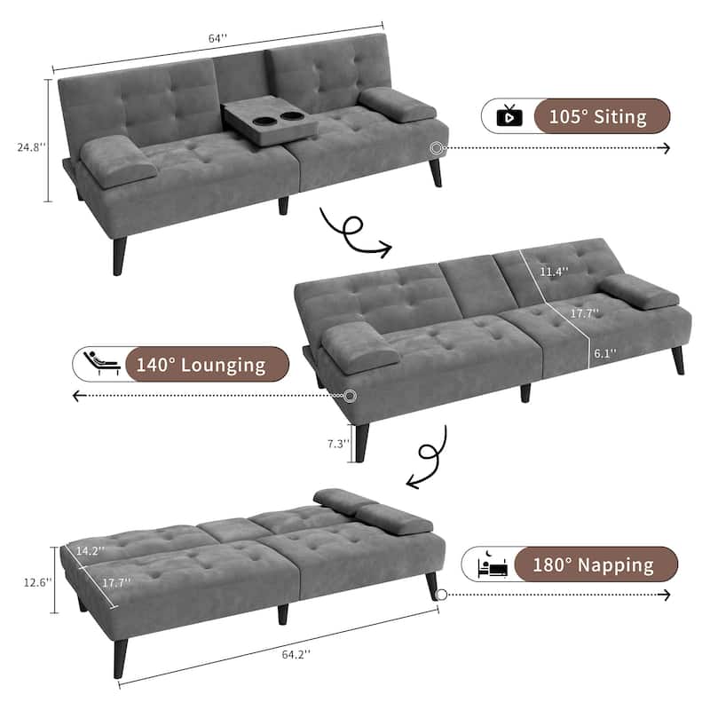 Futzca 64" Small Loveseat, 3 in 1 Cute Convertible Sofa Bed