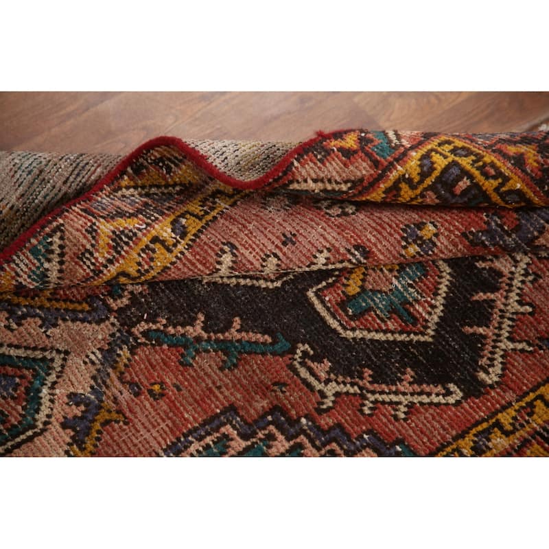 Vegetable Dye Hamedan Persian Vintage Runner Rug Geometric Wool Carpet - 2'11"x 10'1"