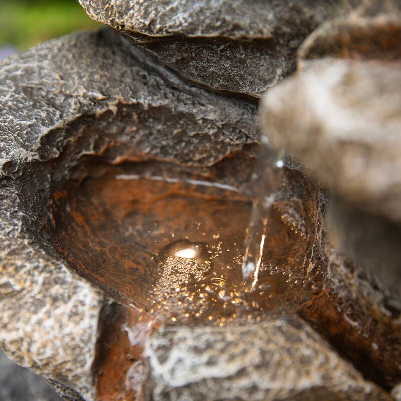 Glitzhome 25.25"H 4-Tiered Polyresin Eagel Stone Outdoor Fountain with Lights