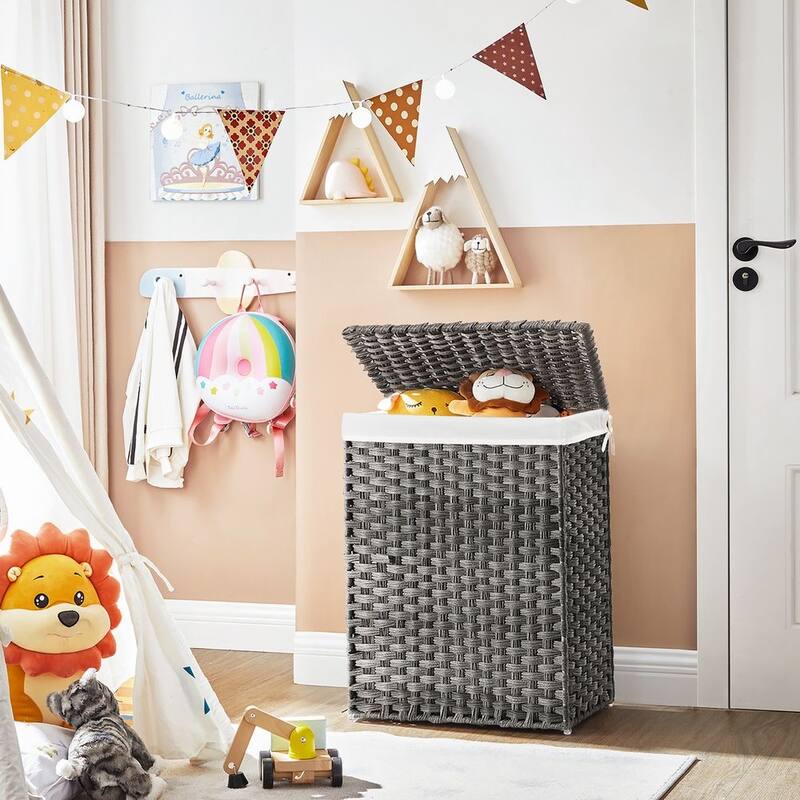 23.8 Gallon Grey Space-Saving Portable Laundry Basket with Lid and Removable Cotton Liner - 18.1“L x 13“W x 23.6“H