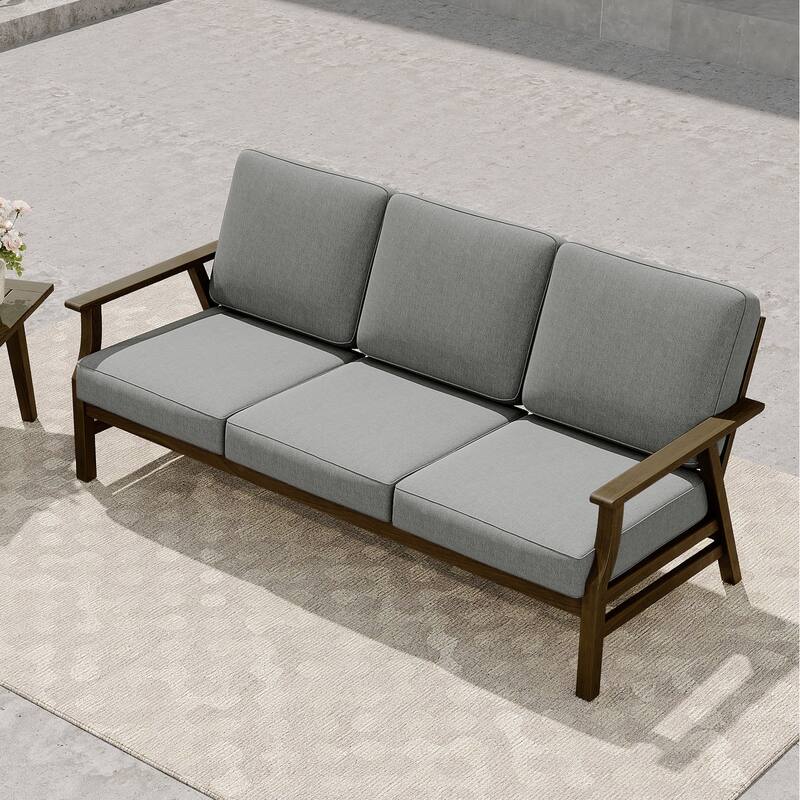 Modern Wood Cushioned 5-Piece Outdoor Patio Conversation Set
