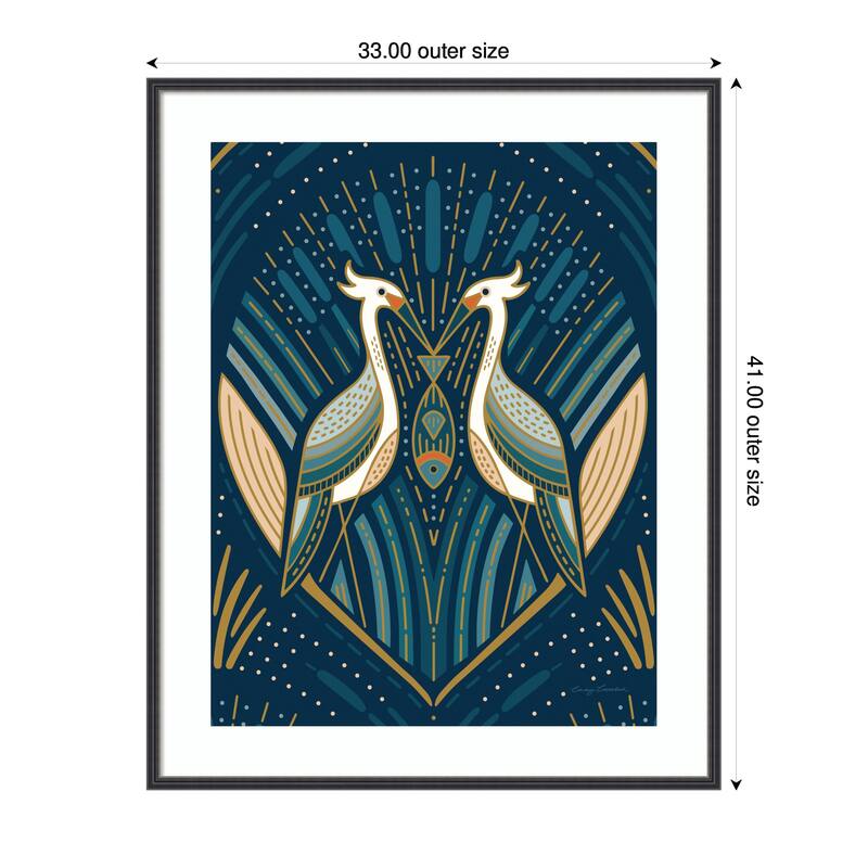 Kate and Laurel Framed Art Art Deco Herons Blue by Carey Copeland