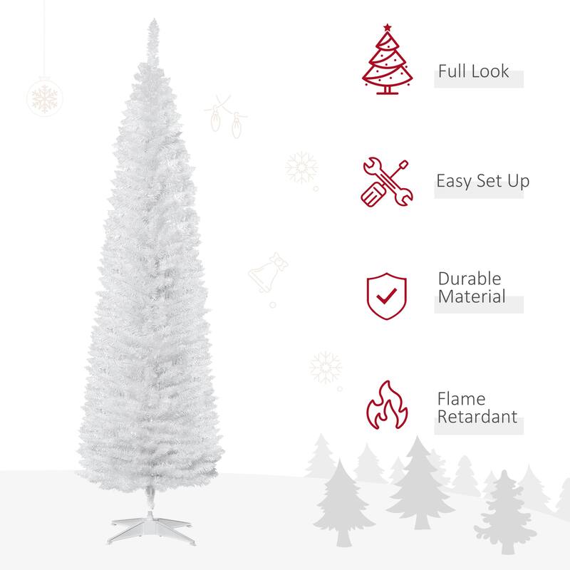 7FT Artificial Slim Pencil Christmas Tree with 499 Realistic Branch Tips & Plastic Stand