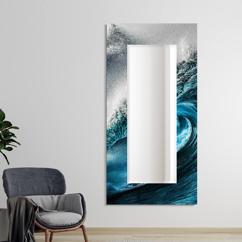 "Sapphire Sea" Reverse Printed Tempered Art Glass with Rectangular Beveled Mirror