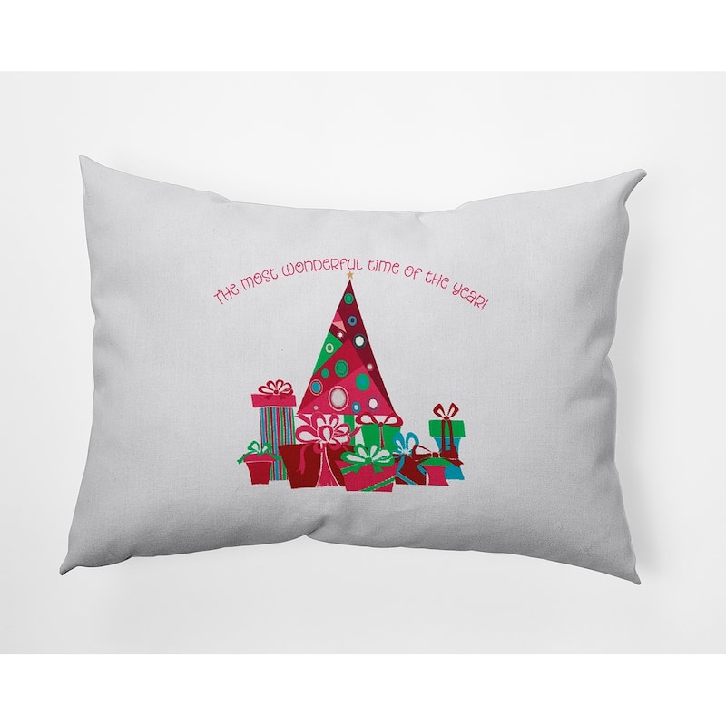 Tree and Gifts Christmas Accent Pillow - 14" x 20" - Holiday Pink
