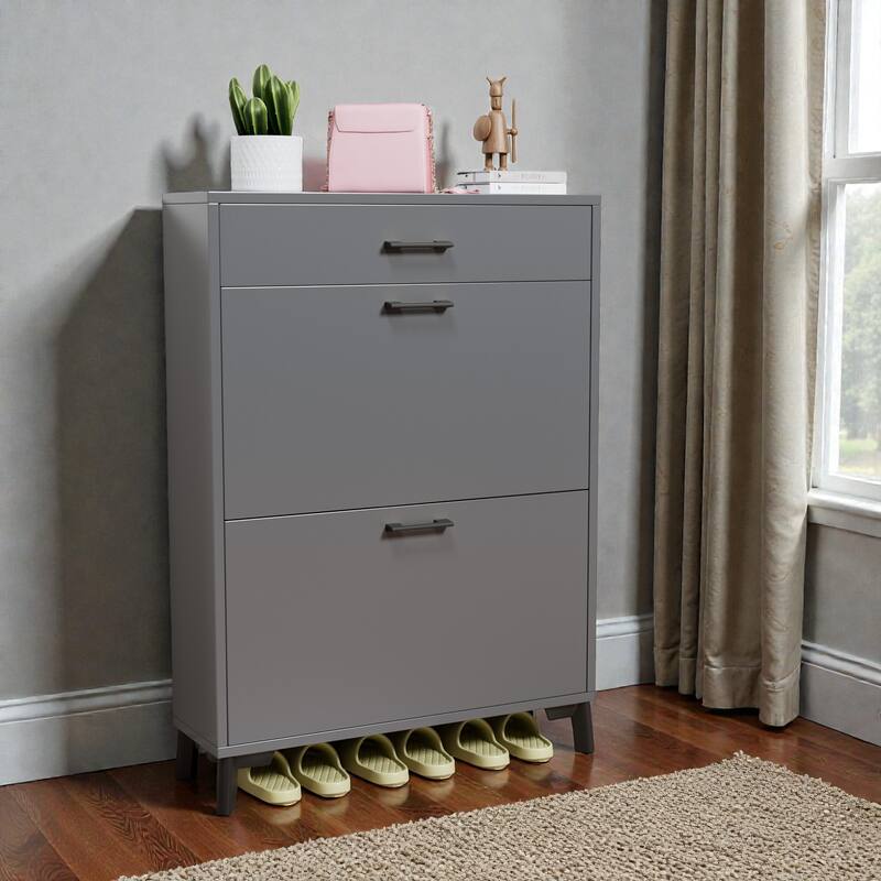 Shoe Storage Cabinet with 2 Flip Drawers, Freestanding Hidden Shoe Organizer with Metal Legs for Entryway