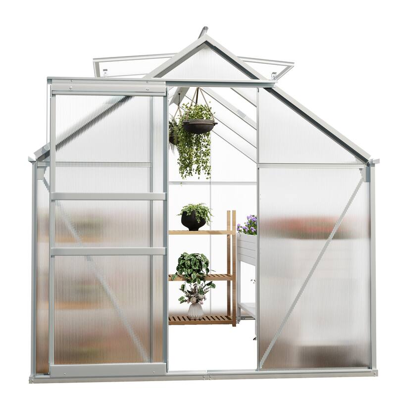 Moasis 6'W X 4/6/8/10/12/16'D Dual-wall PC Walk-in Hobby Greenhouse with Aluminum Frame
