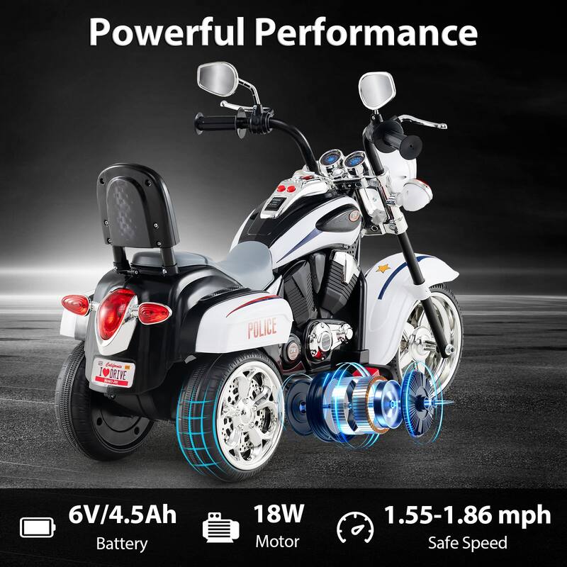 Gymax 6V Electric Kids Motorcycle 3-Wheel Ride On Toy w/ Adjustable