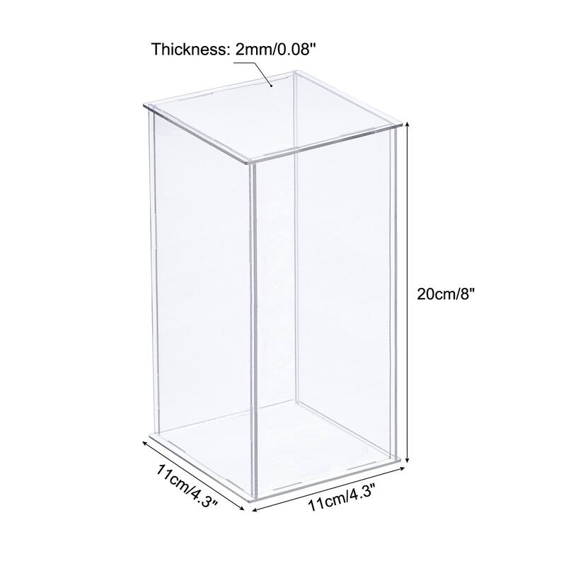 Acrylic Display Case Plastic Box Cube Storage Box Dustproof Showcase - 4.3x4.3x8 Inch