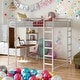 preview thumbnail 1 of 13, Full Size Metal Loft Bed With 2 Shelves and one Desk for Home White