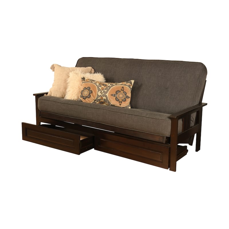 Somette Beli Mont Espresso Finish Futon Set with Linen Mattress and Storage Drawers