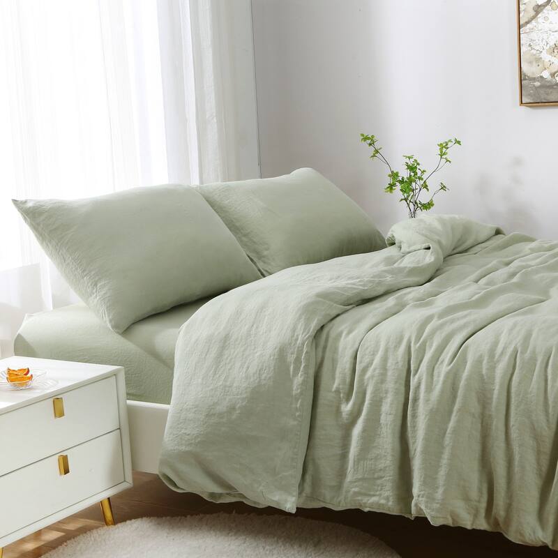 Highland Feather 100% French Linen Duvet Cover Set - 1 Duvet Cover & 2 Pillowcases - Gift Set - Ultra-Soft & Breathable