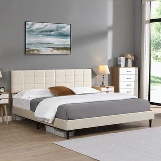 King Size Platform Bed Frame with Fabric Upholstered Headboard - Bed ...