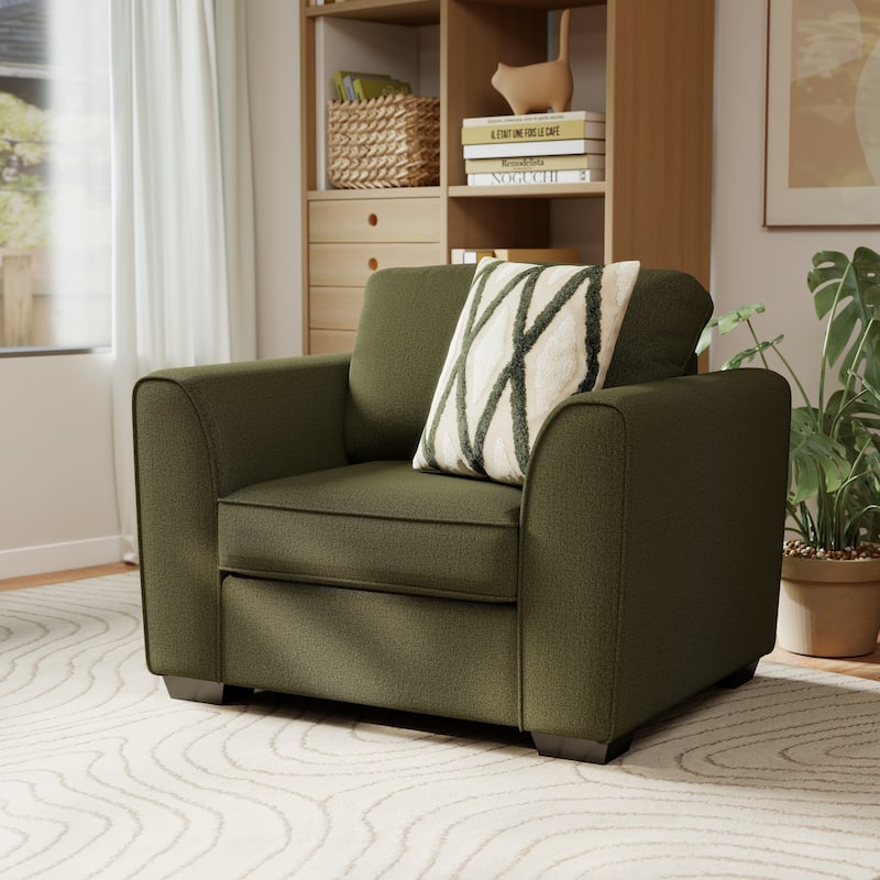 Roundhill Furniture Marvella Living Room Armchair with Mosswood Chenille Upholstery and Textured Accent Pillow
