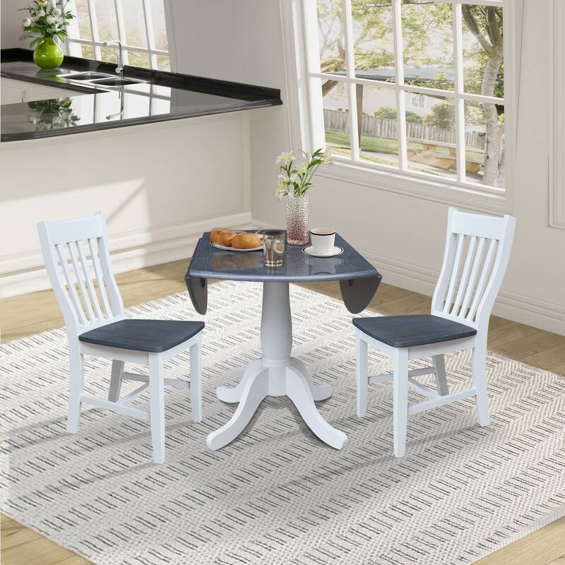 42" Round Top Dual Drop Leaf Pedestal Table with Dining Chairs