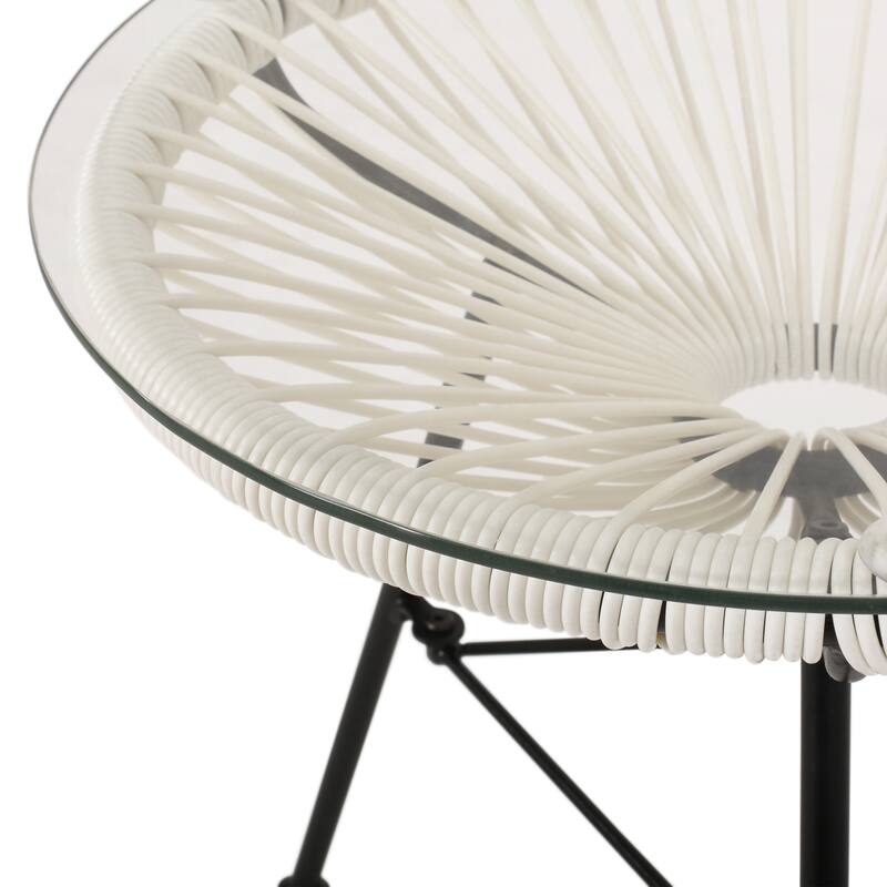 Modern Outdoor Rattan Side Table with Tempered Glass