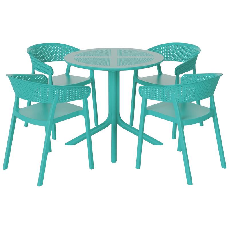 Frond and Form 4-Person Outdoor Round Dining Set - Turquoise