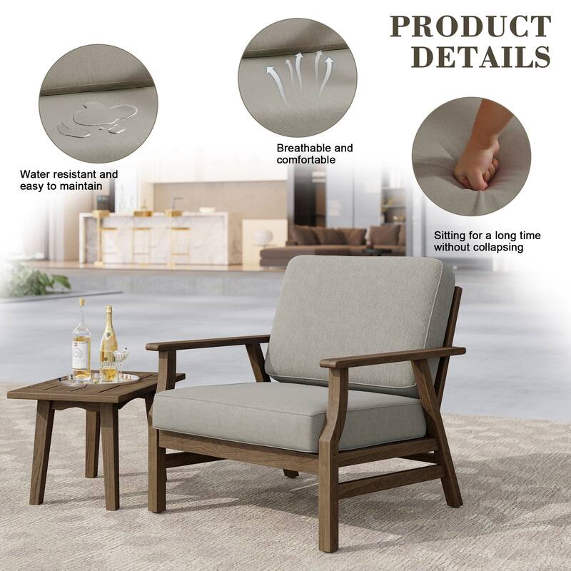 Jamie 2 Set 31" W Outdoor Acacia Wood Club Chairs with Cushions