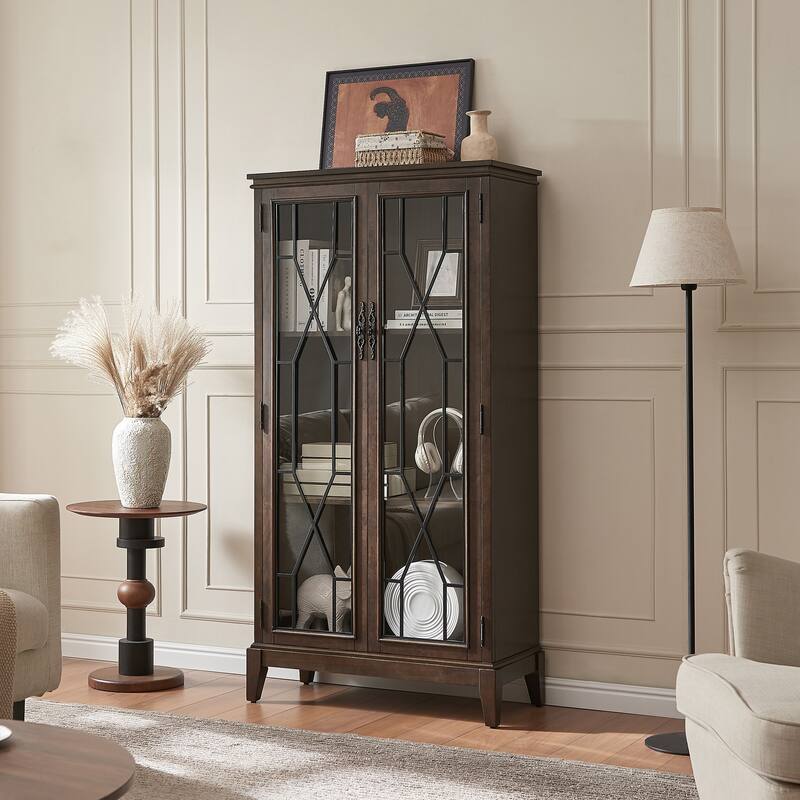 Morden Fort Living Room Wooden Tall Storage Cabinet with Glass Doors