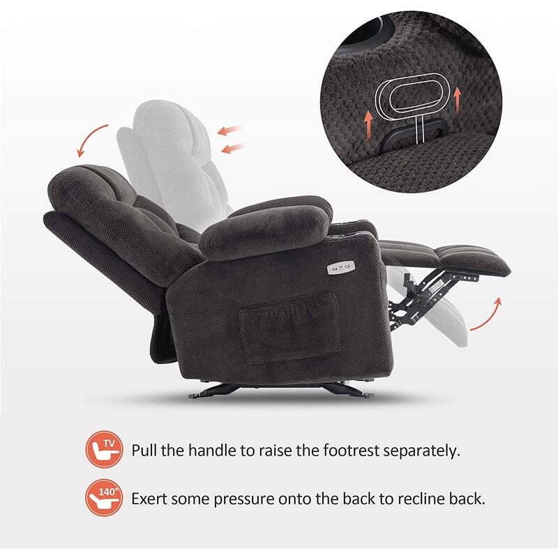 Mcombo Manual Glider Rocker Recliner with Cup Holders for Nursery, USB Ports, 2 Side & Front Pockets, Plush Fabric 8002