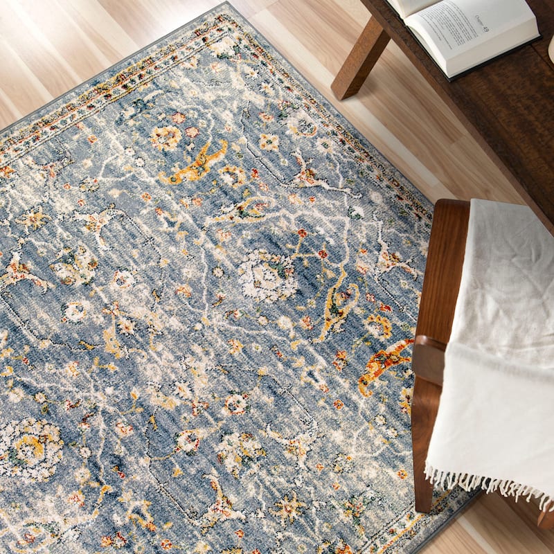 Orian Torrance Salida Blue Lace Stain Resistant Area Rug