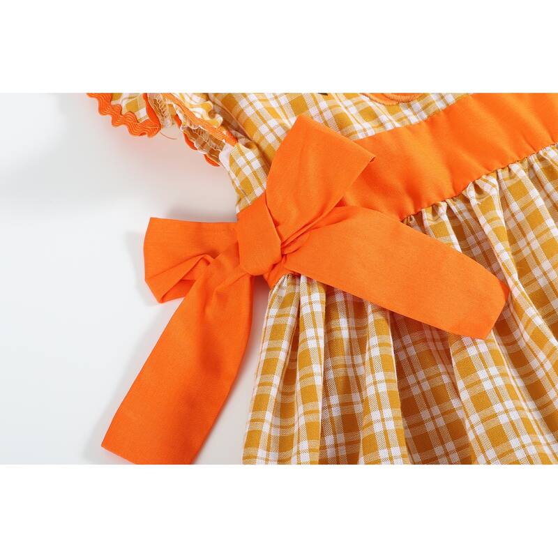 Lil Cactus Orange Pinstripe Ruffle Pumpkin Bow Dress