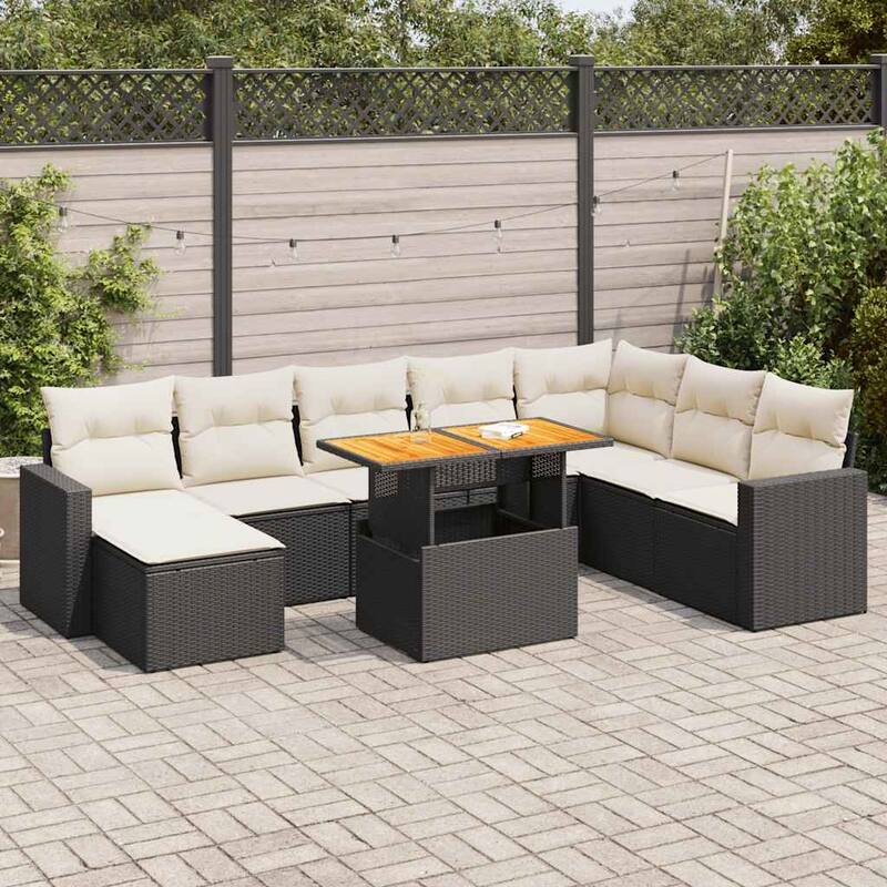 vidaXL Garden Sofa Set Black PE Rattan Large Adjustable Armrests - 21.7 x 39.4 x 28.7