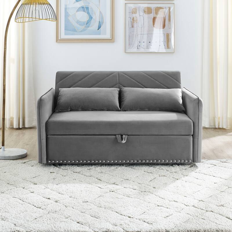 Velvet Convertible Sleeper Sofa Bed with 3-Level Adjustable Backrest, USB Port, and Side Pockets
