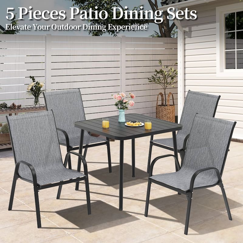 5-Piece Outdoor Dining Set with 4 Stackable Dining Chairs and Square Dining Table, Patio Conversation Set for 4