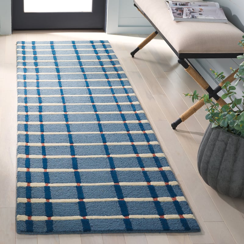 SAFAVIEH Handmade Genre Cvjatka Striped Wool Rug - 2'3" x 11' Runner - Blue/Ivory