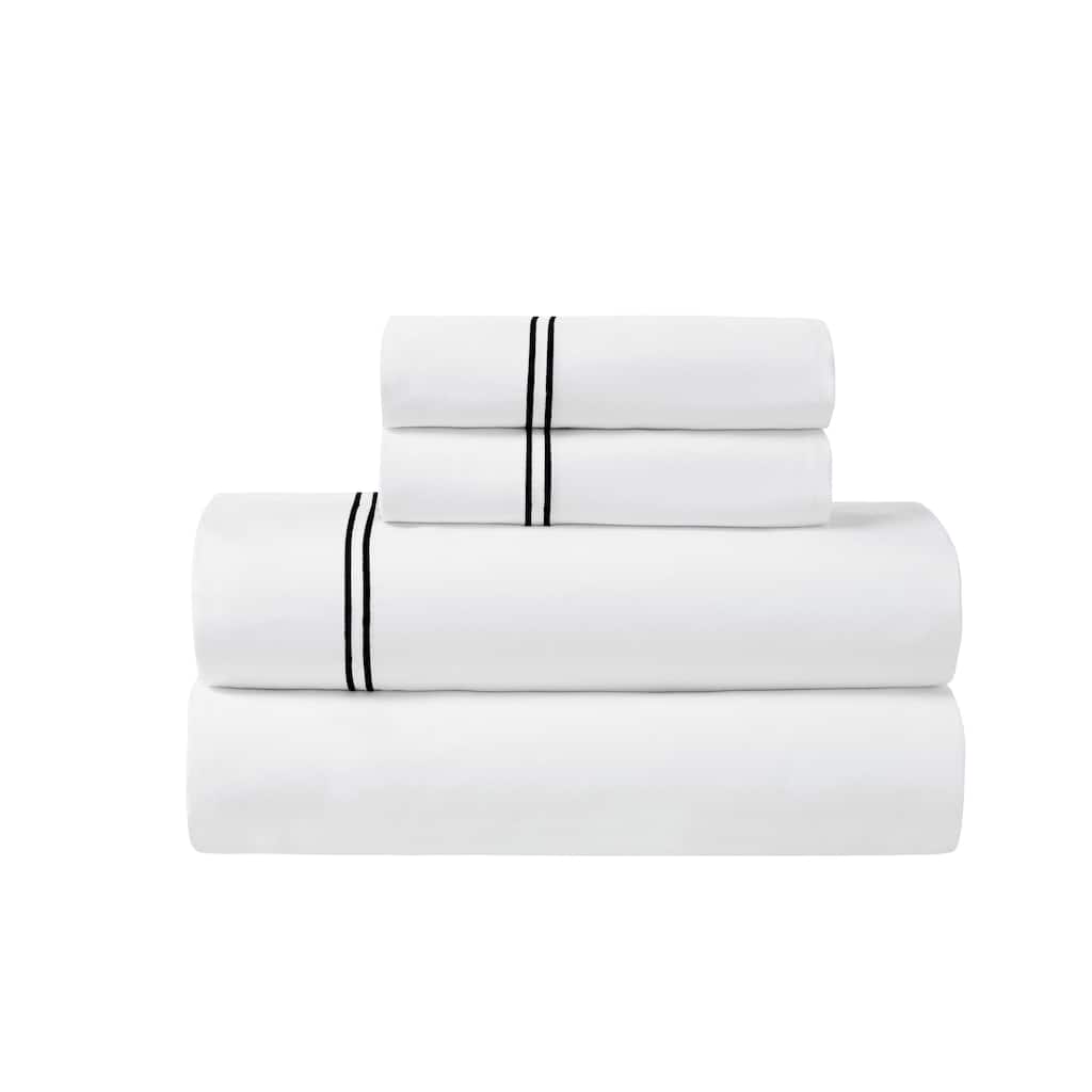 Blue Nile Mills Fieldstone Cotton Two-Line Embroidered Bed Sheet Set