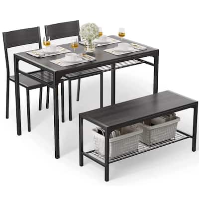 Kitchen Table and 2 Chairs for 4 with Bench, 4 Piece Dining Table Set for Small Space, Apartment