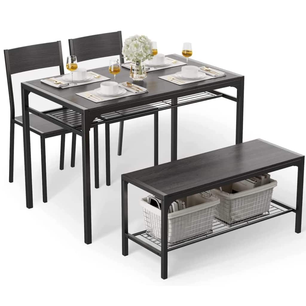 Kitchen Table and 2 Chairs for 4 with Bench, 4 Piece Dining Table Set for Small Space, Apartment