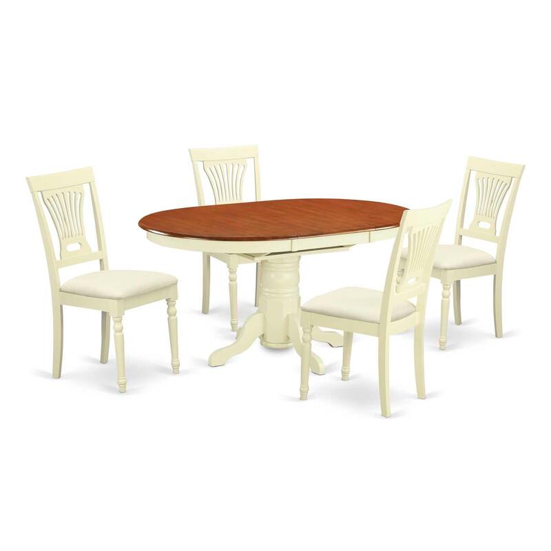 HomeStock 5-Piece Oval Buttermilk and Cherry Finish Solid Wood Top Dining table with 4 Chairs
