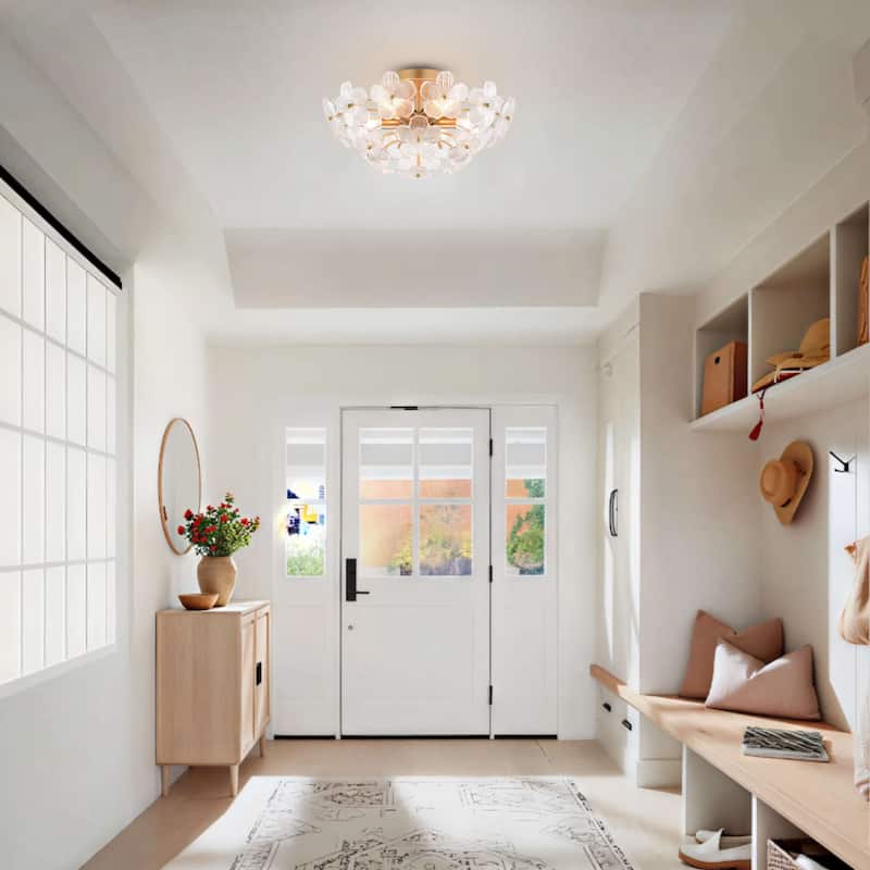 Rosa Modern 6-Light 17.7" Glam Clear Glass Flower Crystal Flush Mount