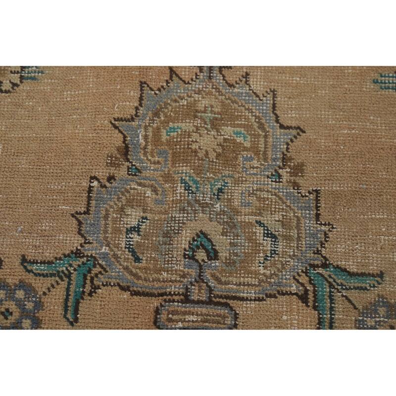 Distressed Tabriz Vintage Persian Rug Handmade Peach Wool Carpet - 9'9" x 12'9"