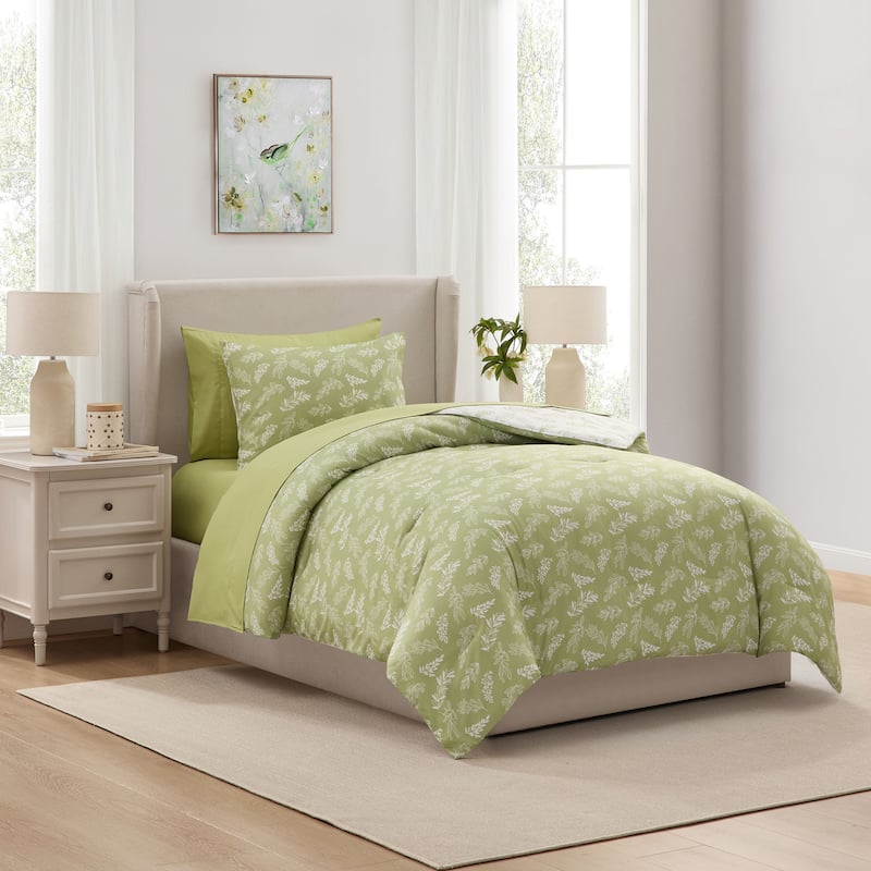 Empyrean 7 Pc Botanical Comforter Set with Sheets, Soft Breathable Lightweight Bedding Bag