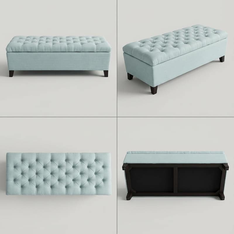 50.25" Baby Blue Storage Ottoman Bench with Safety Hinges for Bedroom