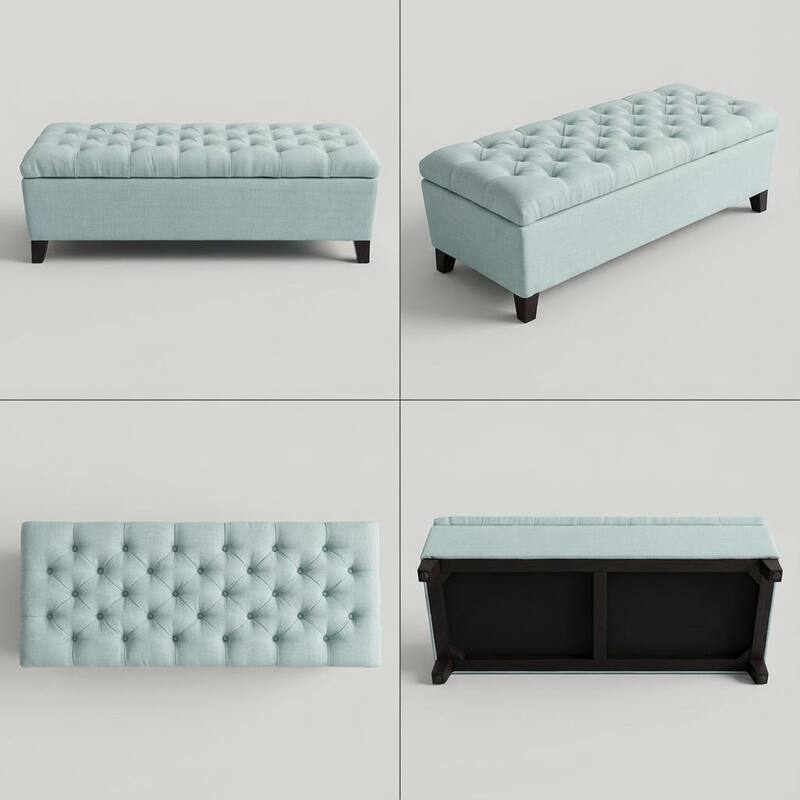 50.25" Storage Ottoman Bench baby Blue Storage Bench End of Bed with Safety Hinges, Footrest Stool for Living, Dining Room