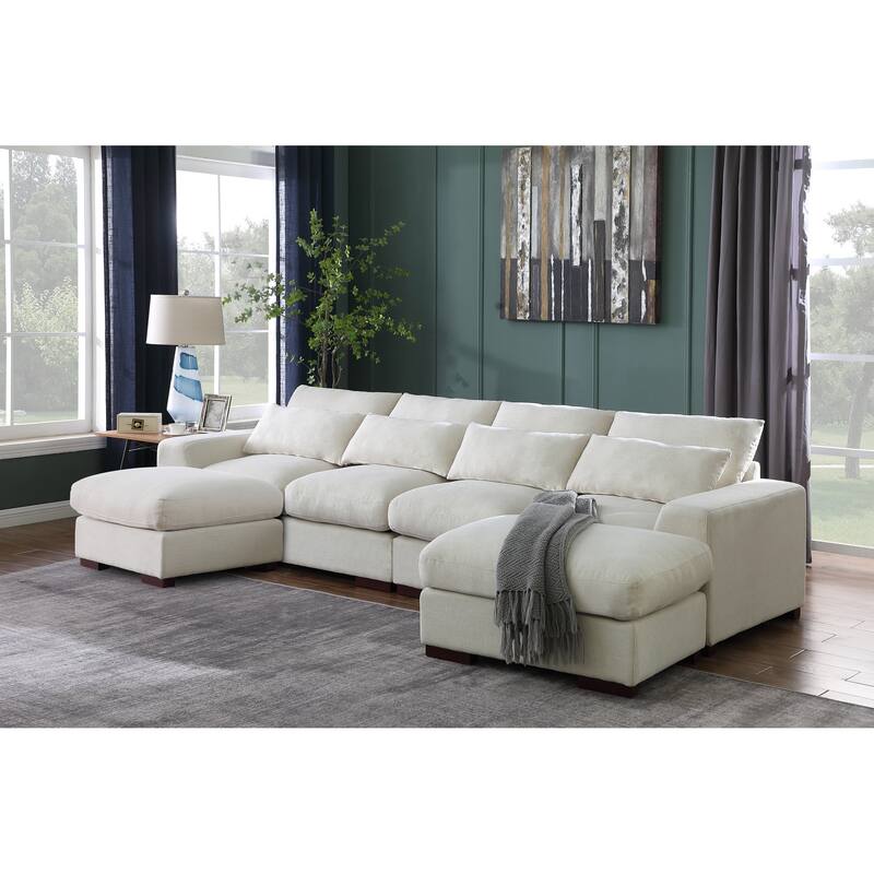Linen Blend Sectional with 2 Ottomans