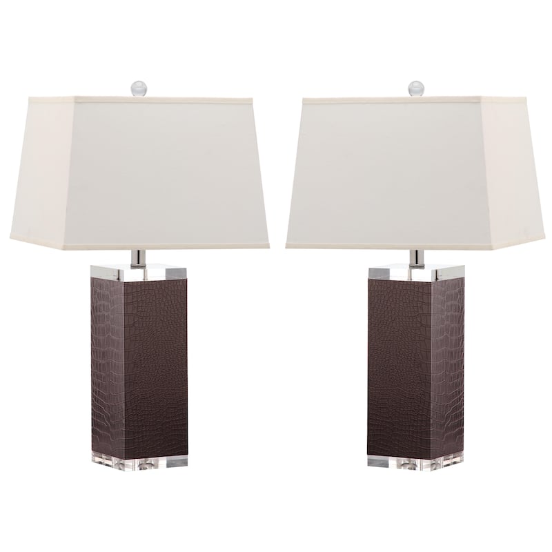 SAFAVIEH Lighting Buffy 27 Inch Navy Deco Leather Table Lamp (Set of 2)