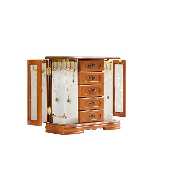Stufurhome Solid Wooden Jewelry Box with 5 Drawers Built in Necklace hook and Mirror Brown On Sale Bed Bath Beyond 39462250
