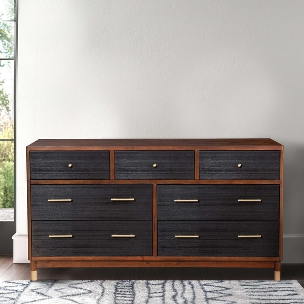 Dresser with 7 Drawers and Round Legs, Brown and Black - Bed Bath & Beyond  - 35205143