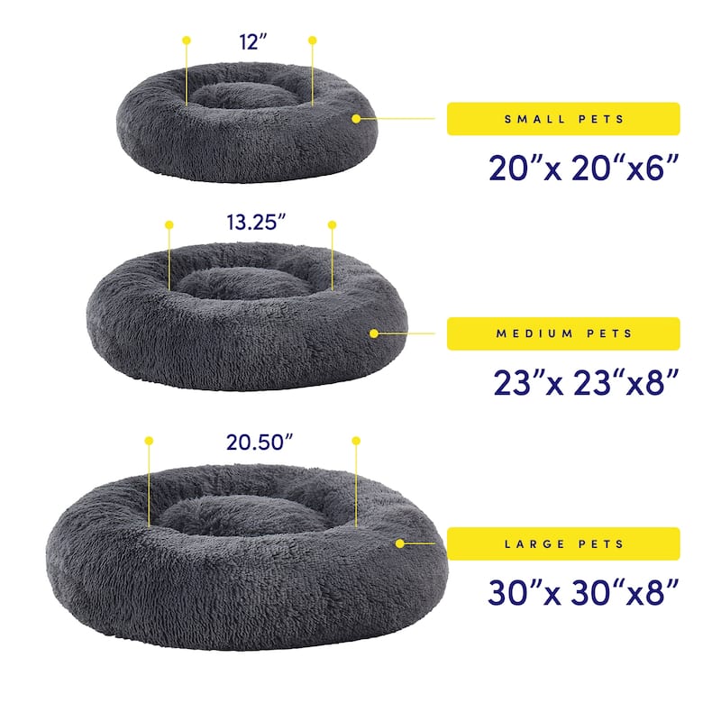 Round Calming Soft Warm Shaggy Plush Faux Fur Donut Pet Dog Cat Sleeping Bed