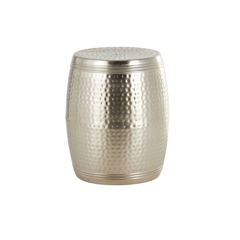 Gold or Silver Metal Hammered Drum Accent Table with Grooves