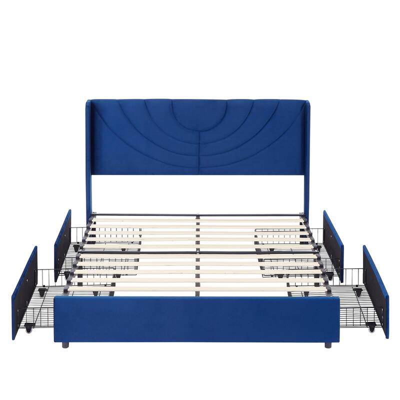 Javlergo Upholstered Bed with Tufted Headboard Bed Frames with Storage Drawers Princess Platform Bed with Wooden Slats Support