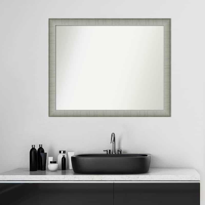 Non-Beveled Bathroom Wall Mirror - Elegant Brushed Pewter Narrow Frame